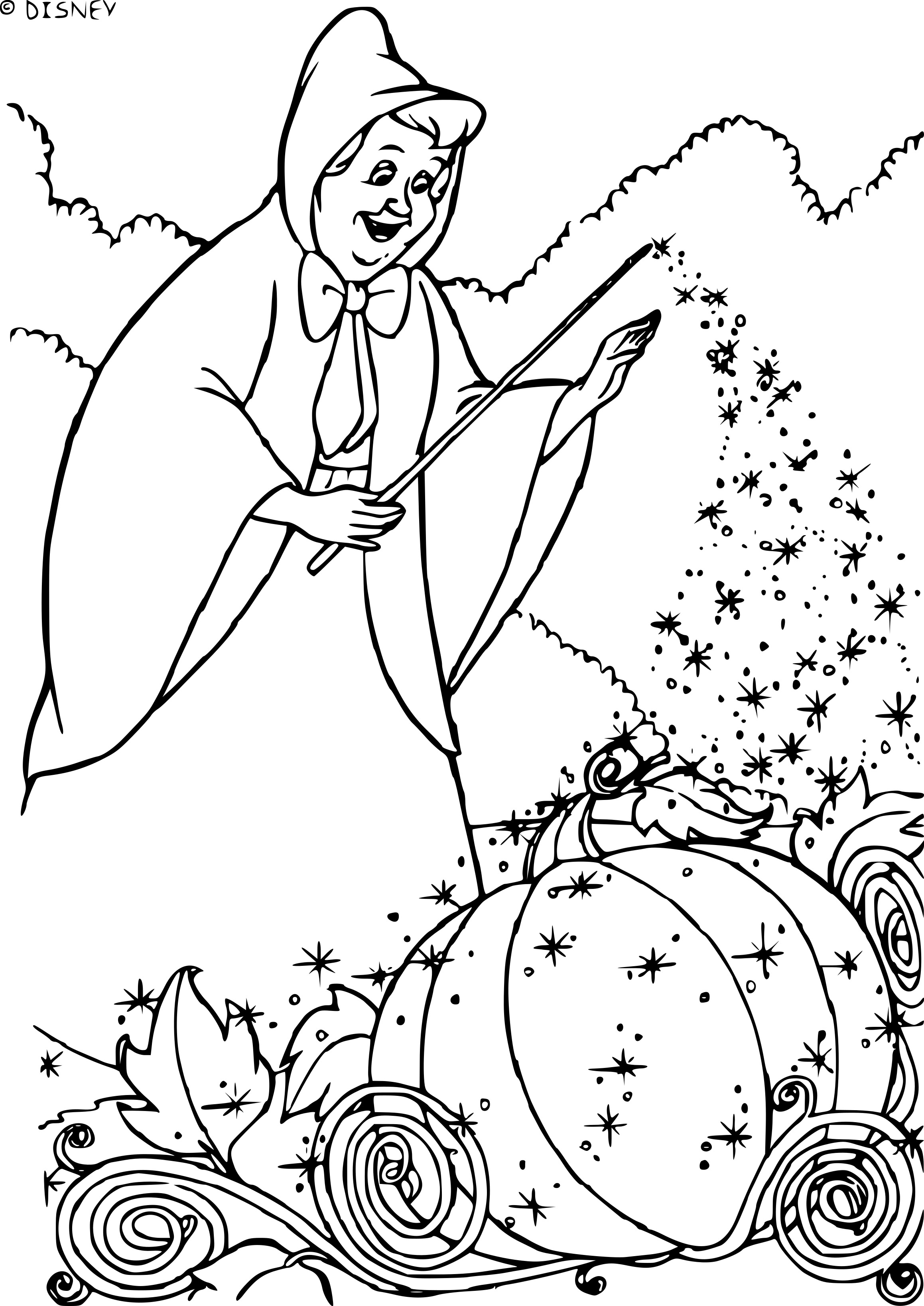 Coloriage La Fée Marraine Utilise Sa Magie - Cendrillon à imprimer