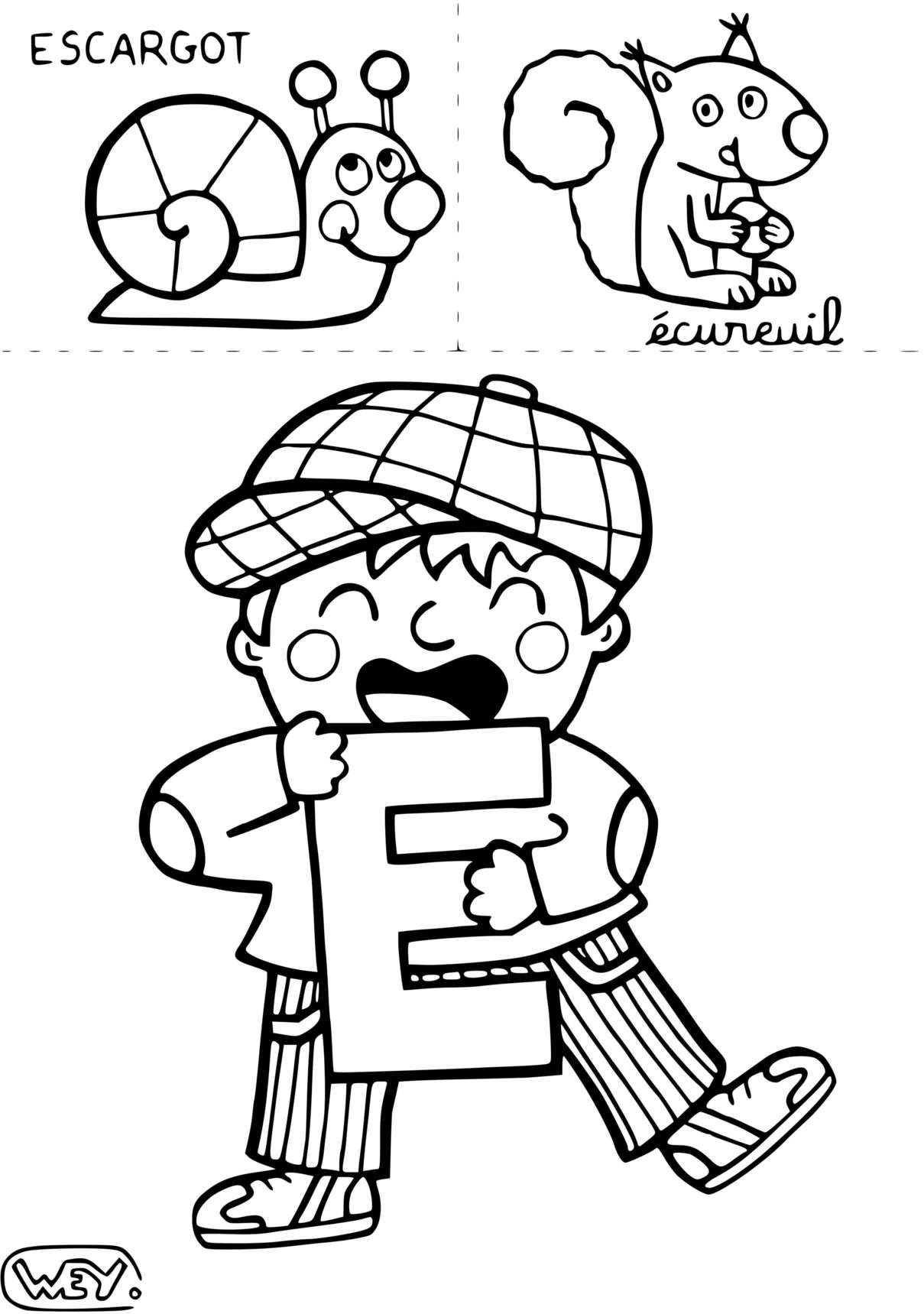 Coloriage La Lettre E Pour Escargot Et Écureuil - Escargot à imprimer