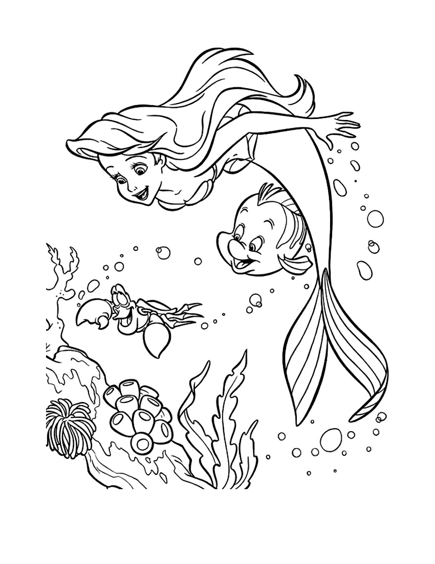 Coloriage La Petite Sirène Ariel En Fond Marin - Ariel la petite sirène à imprimer