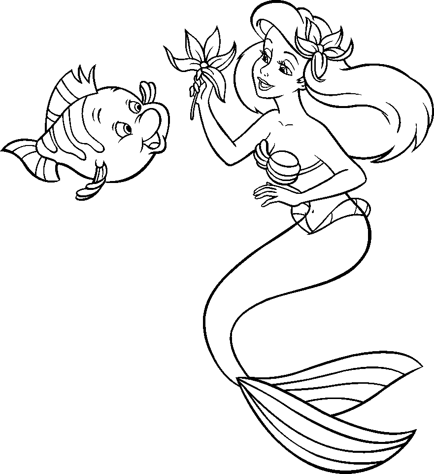 Coloriage La Petite Sirène Ariel Offre Une Fleur - Ariel la petite sirène à imprimer