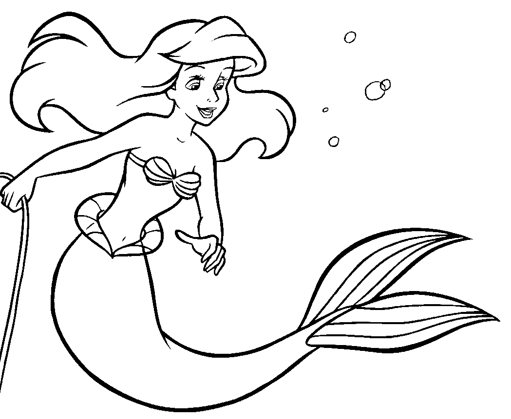 Coloriage La Petite Sirène Dans La Mer - Ariel la petite sirène à imprimer