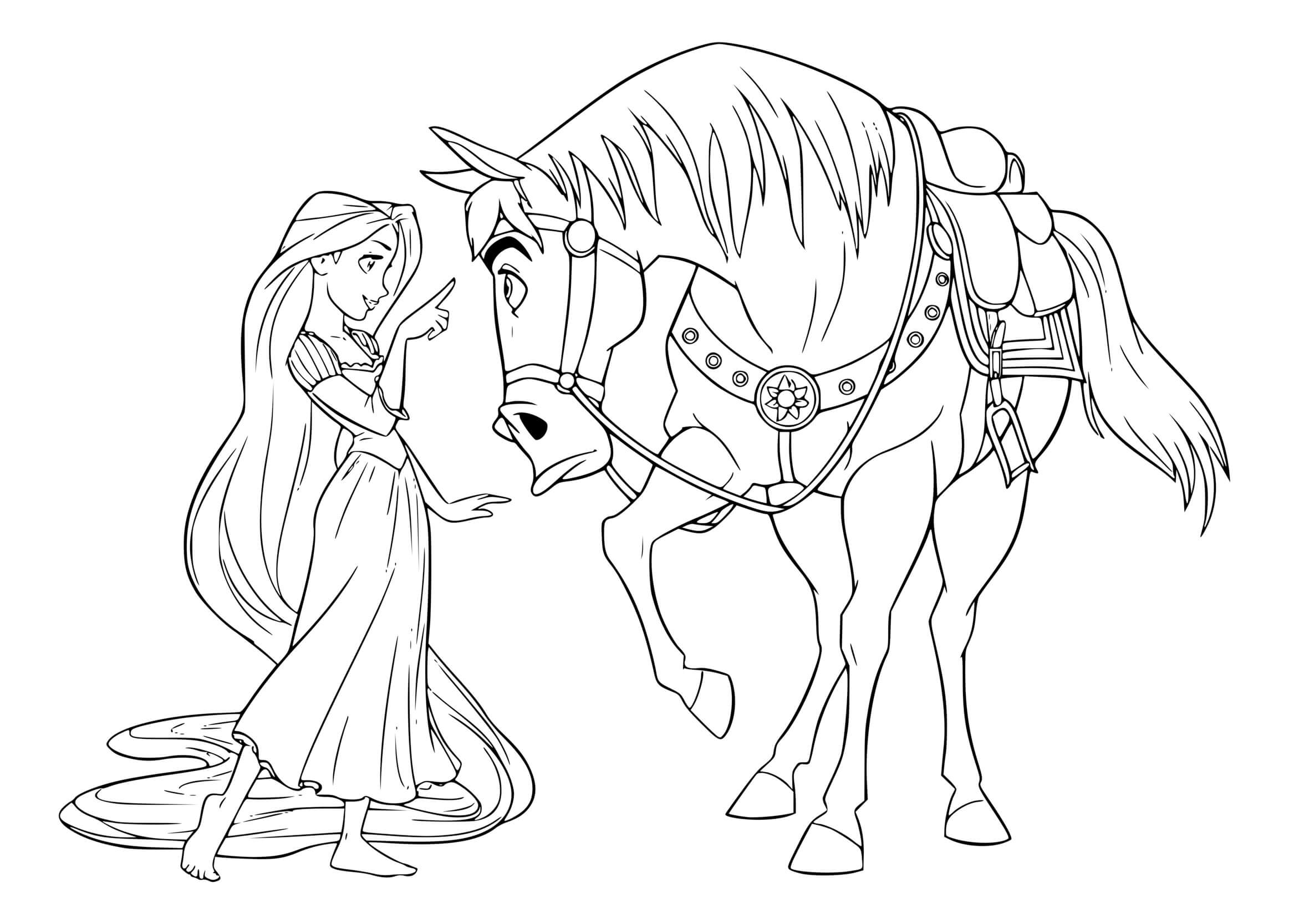 Coloriage La Princesse Donne Une Lecon A Maximus Le Cheval - Raiponce à imprimer