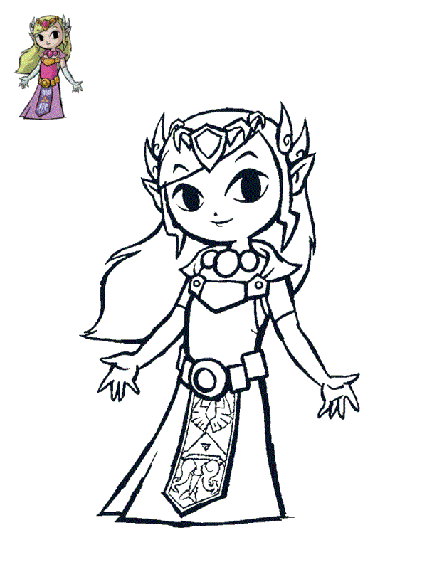 Coloriage La Princesse Zelda 1989 Aux Cheveux Blond - Zelda à imprimer