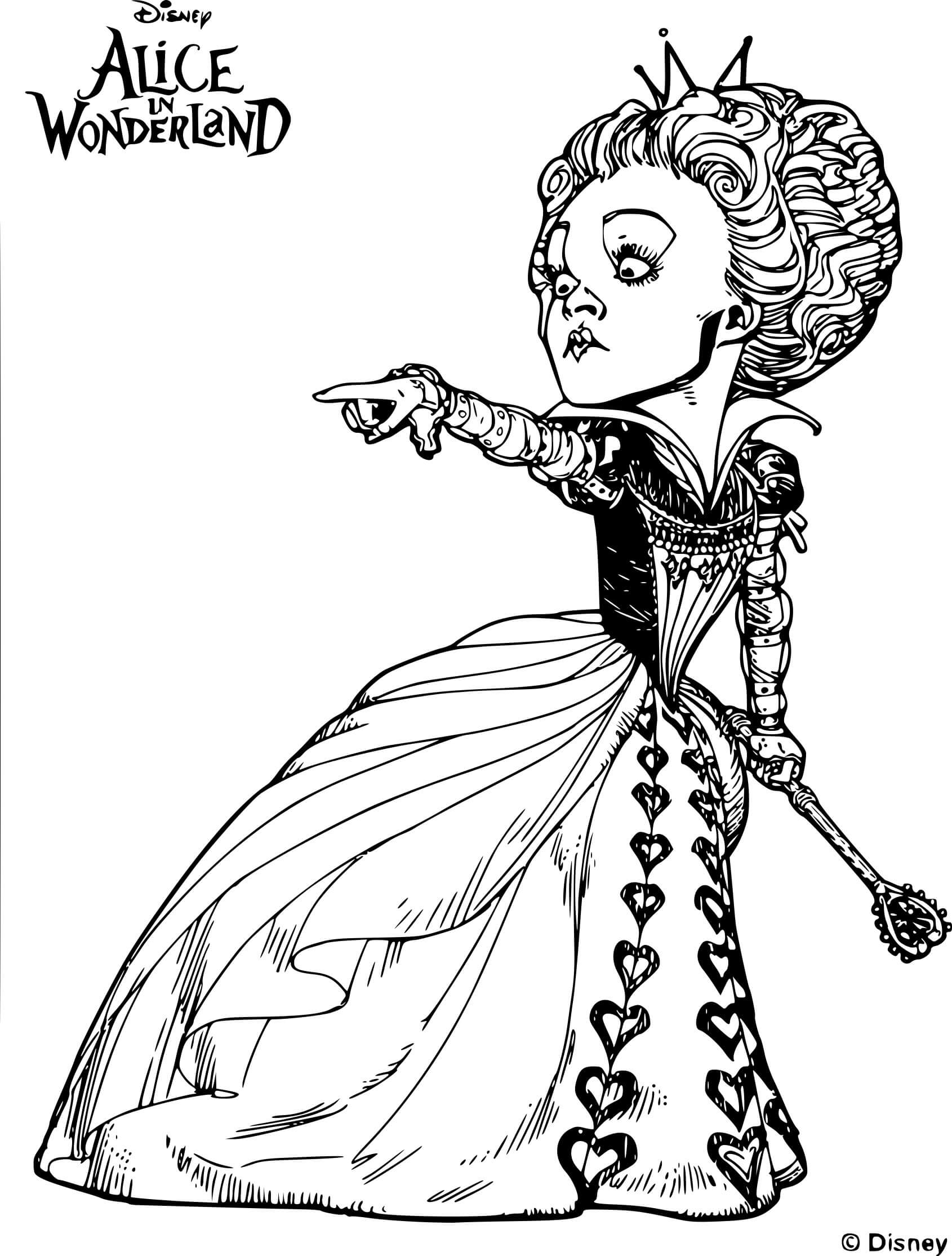 Coloriage La Reine De Cœur - Alice au pays des merveilles à imprimer