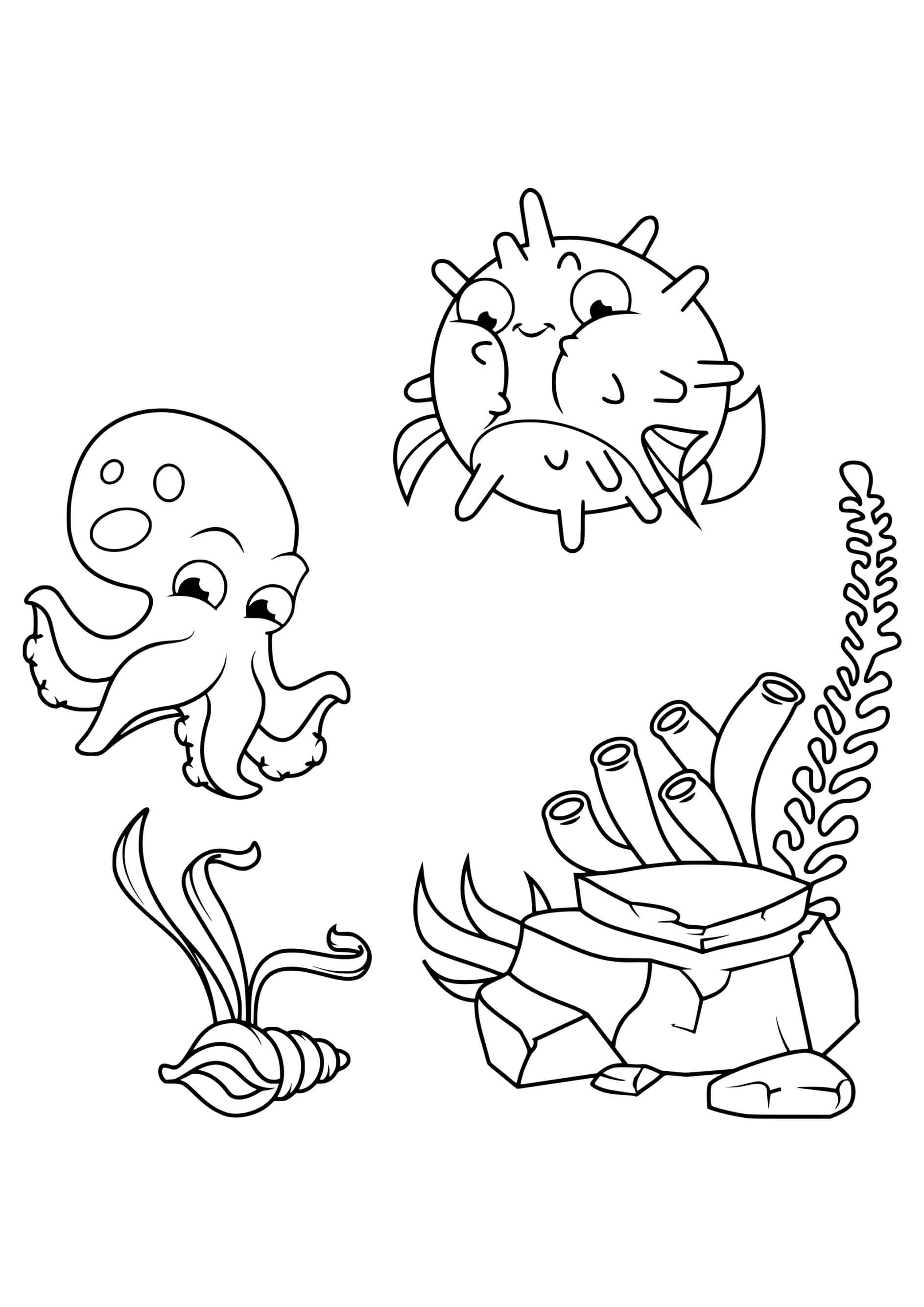 Coloriage La Rencontre Du Poisson Et Pieuvre - Animaux de la mer à imprimer