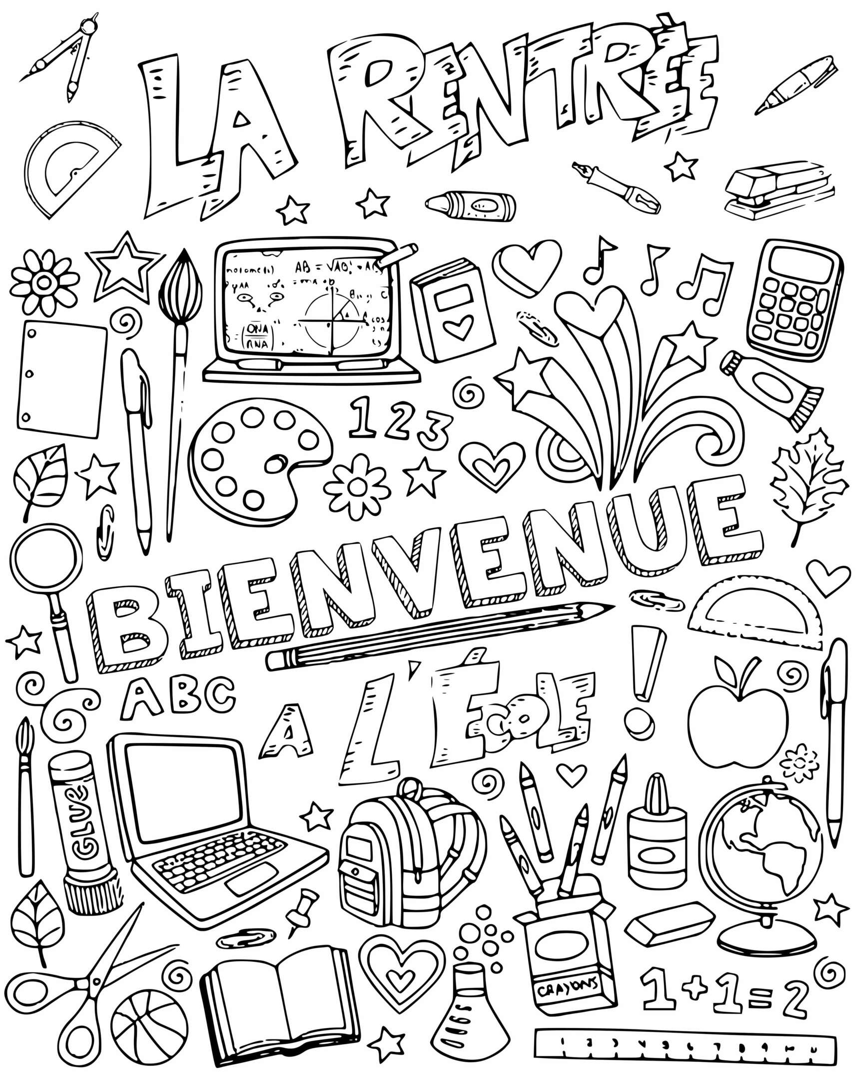 Coloriage La Rentrée Scolaire Bienvenue A L'école - Rentrée scolaire à imprimer