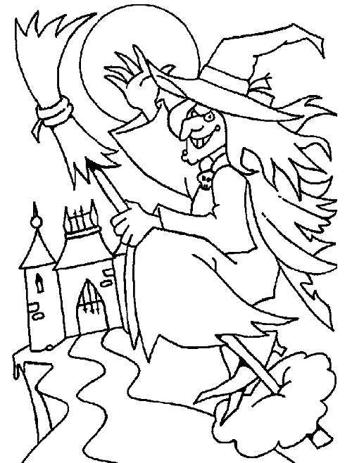 Coloriage La Sorcière Retourne Dans Son Manoir Hanté - Halloween sorciere à imprimer