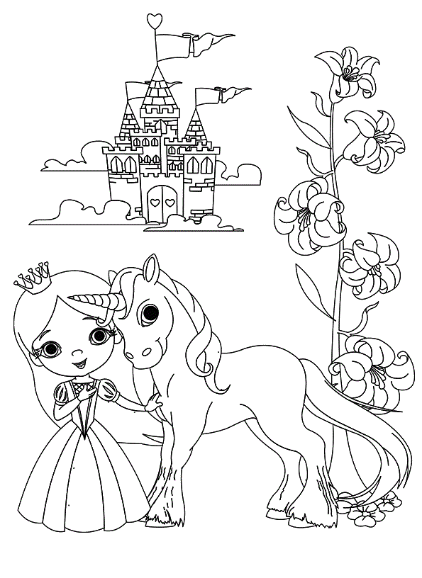 Coloriage La Vie De Princesse Licorne Château - Licorne à imprimer
