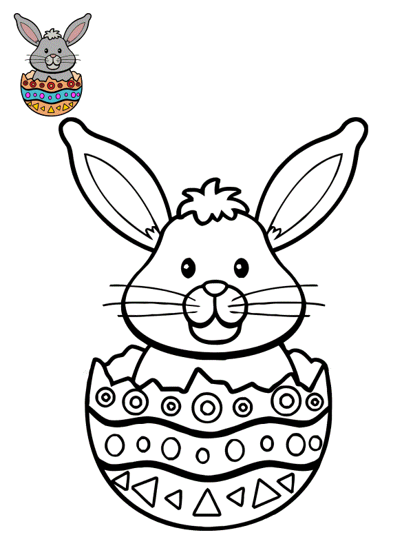 Coloriage Lapin A Queue Blanche Sort Dun Œuf - Lapin de Pâques à imprimer