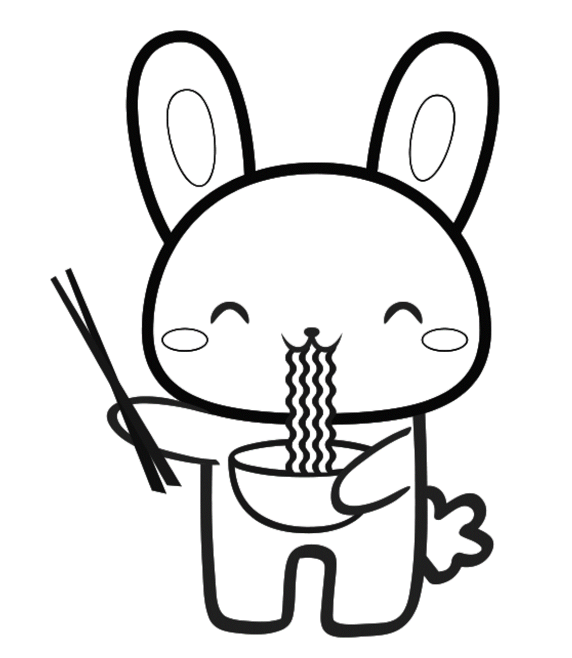 Coloriage Lapin Aime Manger Des Nouilles - Lapin à imprimer