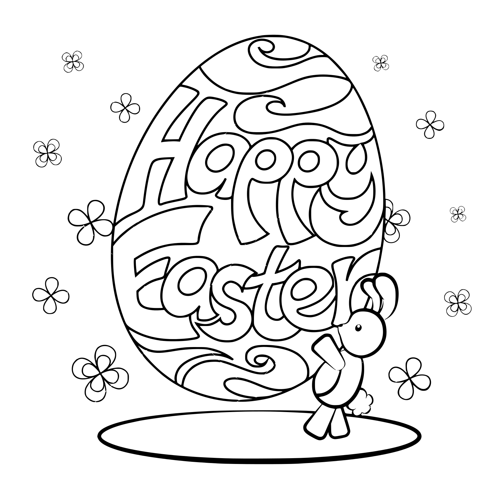 Coloriage Lapin Avec Œuf De Pâques - Pâques adulte à imprimer