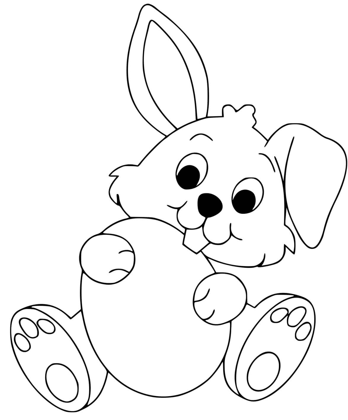 Coloriage Lapin Avec Un Œuf De Pâques Facile - Pâques facile à imprimer