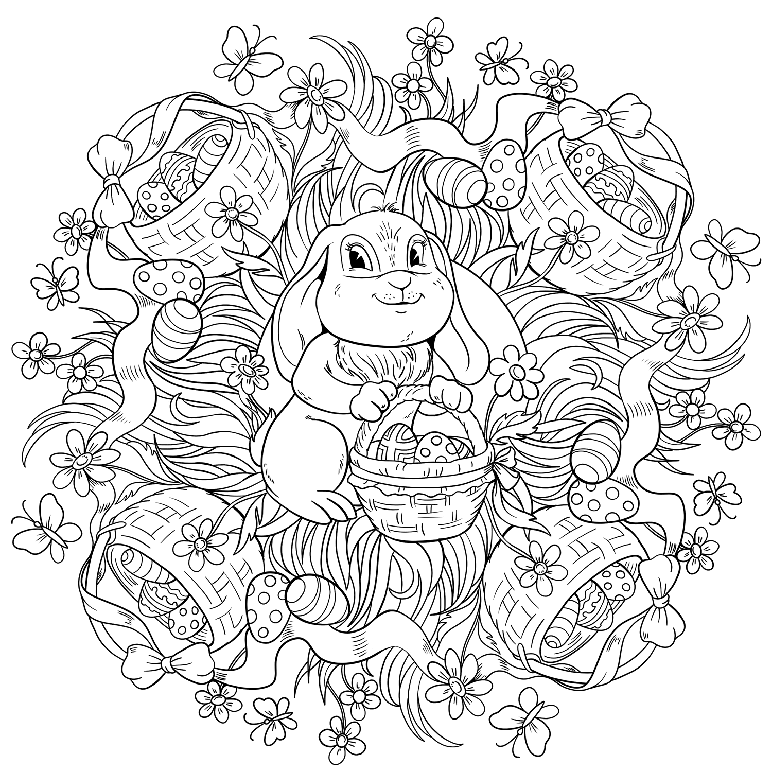 Coloriage Lapin Avec Un Panier Œufs De Pâques Mandala Par Lesya Adamchuk - Pâques mandala à imprimer