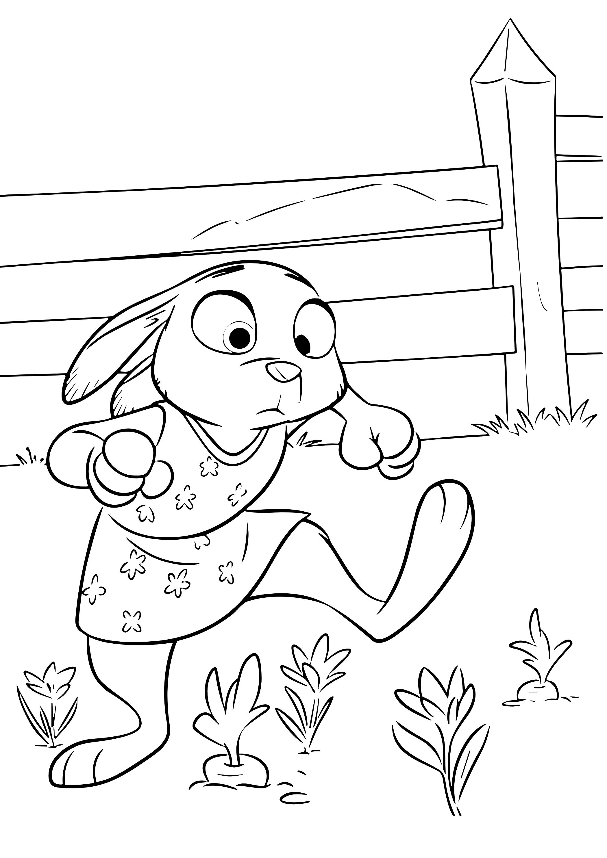 Coloriage Lapin Courant Dans Le Jardin - Zootopie à imprimer