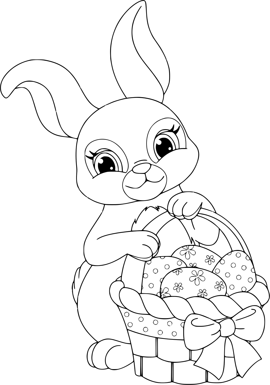 Coloriage Lapin De Pâques Avec Panier Et Ufs - Pâques à imprimer
