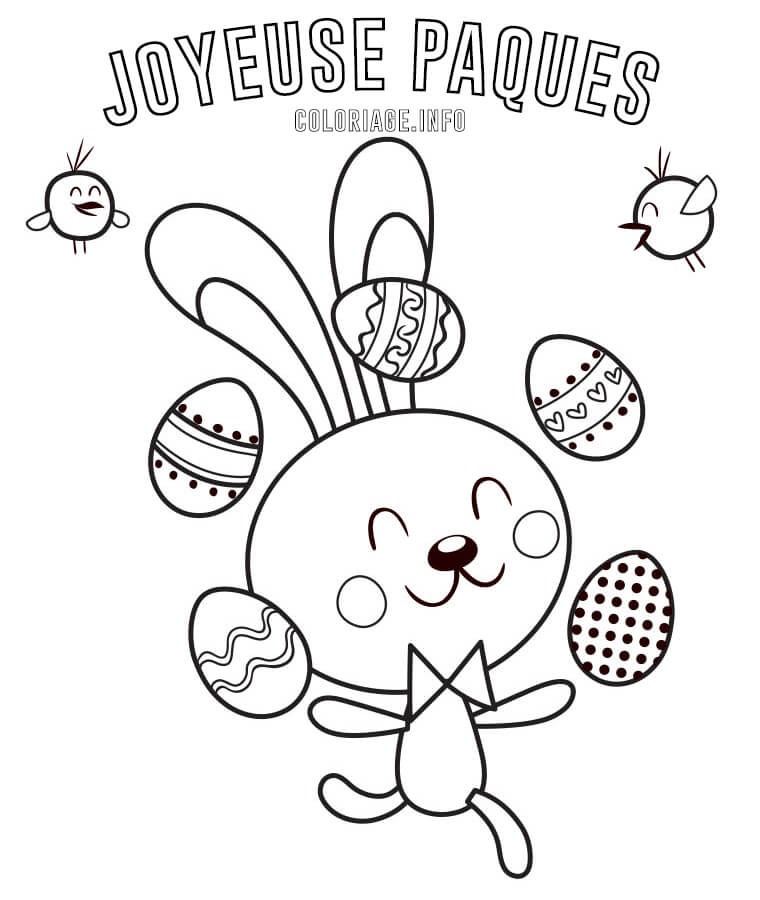 Coloriage Lapin De Pâques Jongleur Œufs Facile - Pâques facile à imprimer