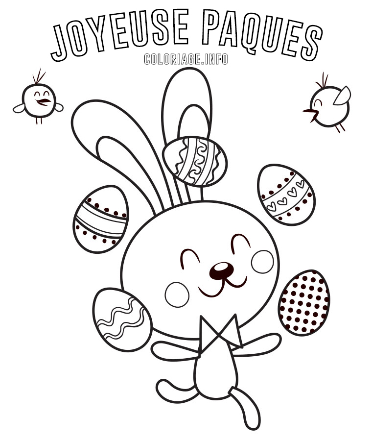 Coloriage Lapin De Pâques Jongleur Œufs - Pâques à imprimer