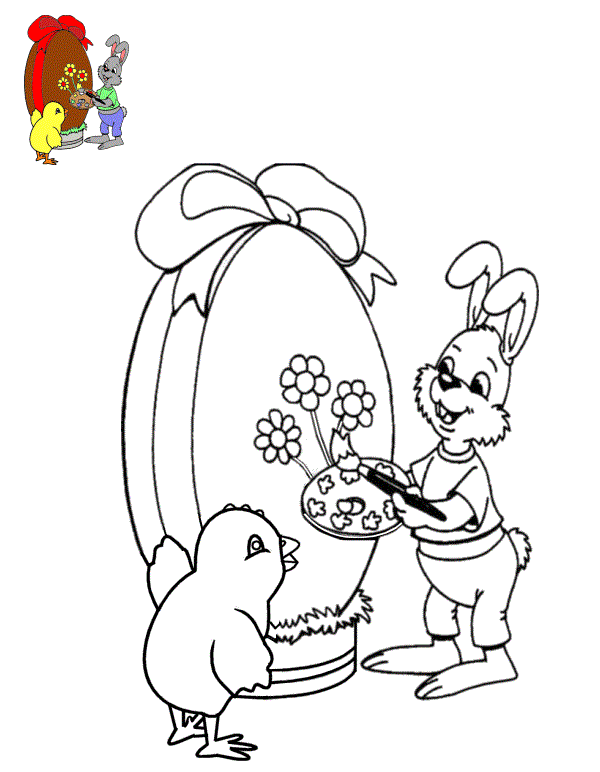 Coloriage Lapin Et Poussin Avec Un Œuf De Pâques - Lapin de Pâques à imprimer