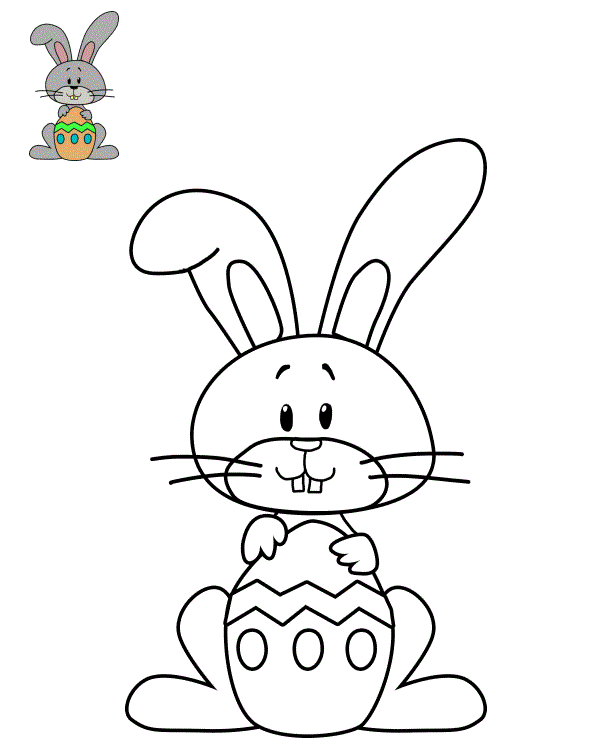 Coloriage Lapin Facile Avec De Longues Oreilles - Lapin de Pâques à imprimer