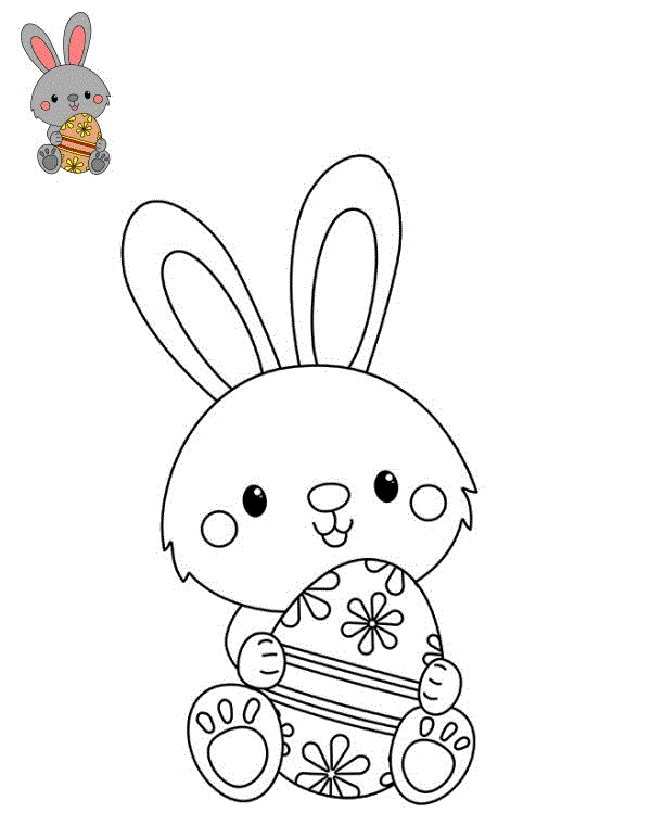 Coloriage Lapin Kawaii Mignon Pâques - Lapin de Pâques à imprimer