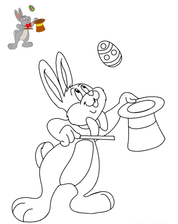 Coloriage Lapin Magie Chapeau Pâques - Lapin de Pâques à imprimer
