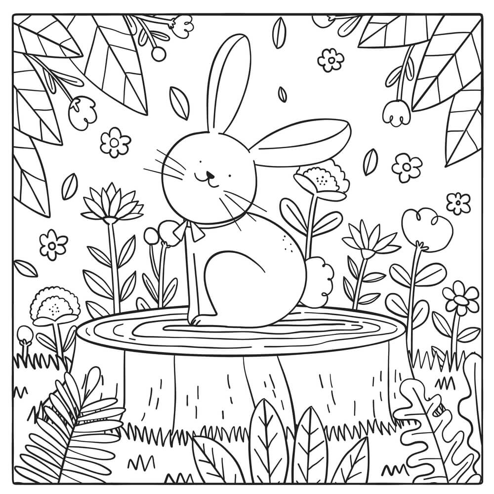Coloriage Lapin Paysage Mandala Adulte Printemps Vegetations - Printemps à imprimer