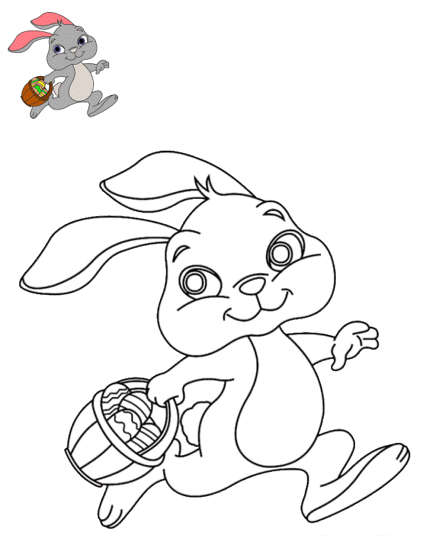 Coloriage Lapin Se Balade Avec Un Panier De Pâques - Lapin de Pâques à imprimer