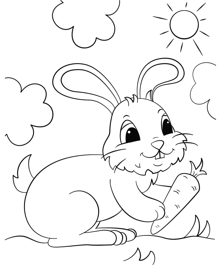 Coloriage Lapin Tenant Une Carotte En Plein Soleil - Lapin à imprimer