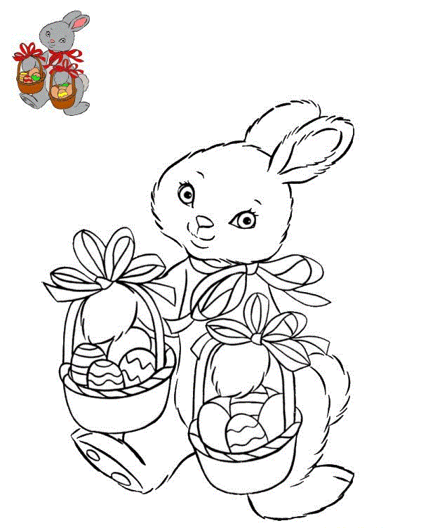 Coloriage Lapine Avec Deux Paniers Œuf De Pâques - Lapin de Pâques à imprimer