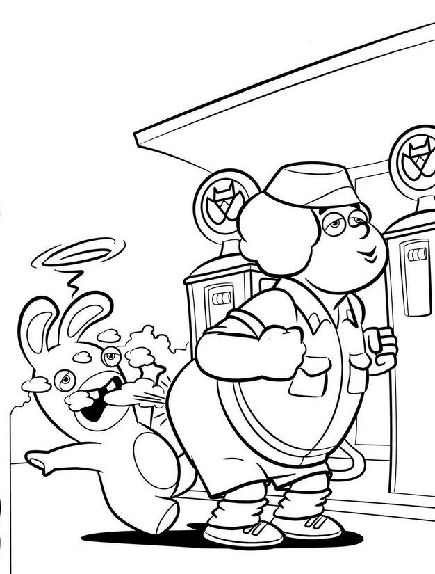 Coloriage Lapins cretins a la pompe a essence - Lapins crétins à imprimer