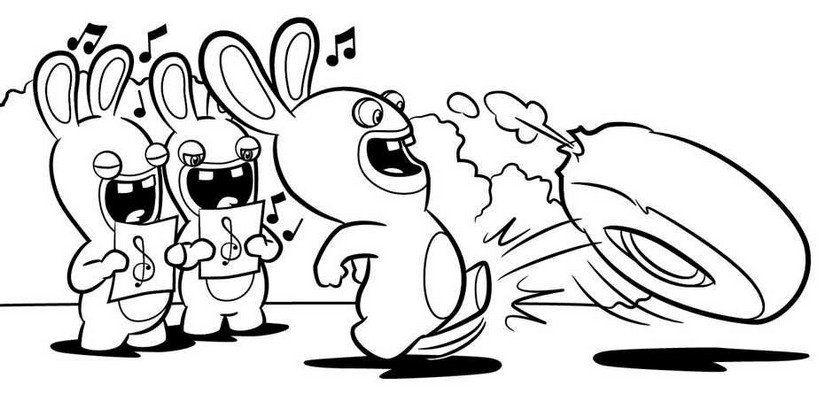 Coloriage Lapins cretins creve un pneu de voiture - Lapins crétins à imprimer