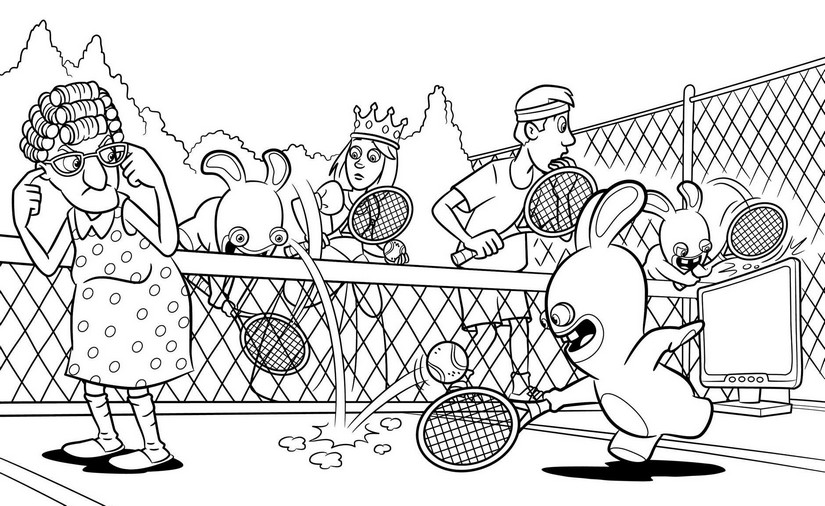 Coloriage Lapins cretins jouent au tennis - Lapins crétins à imprimer