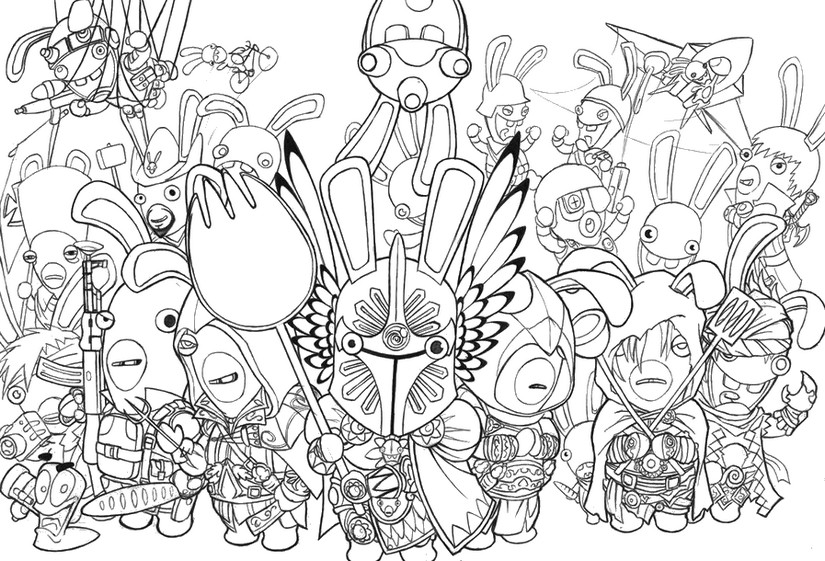 Coloriage Lapins cretins tous les personnages - Lapins crétins à imprimer