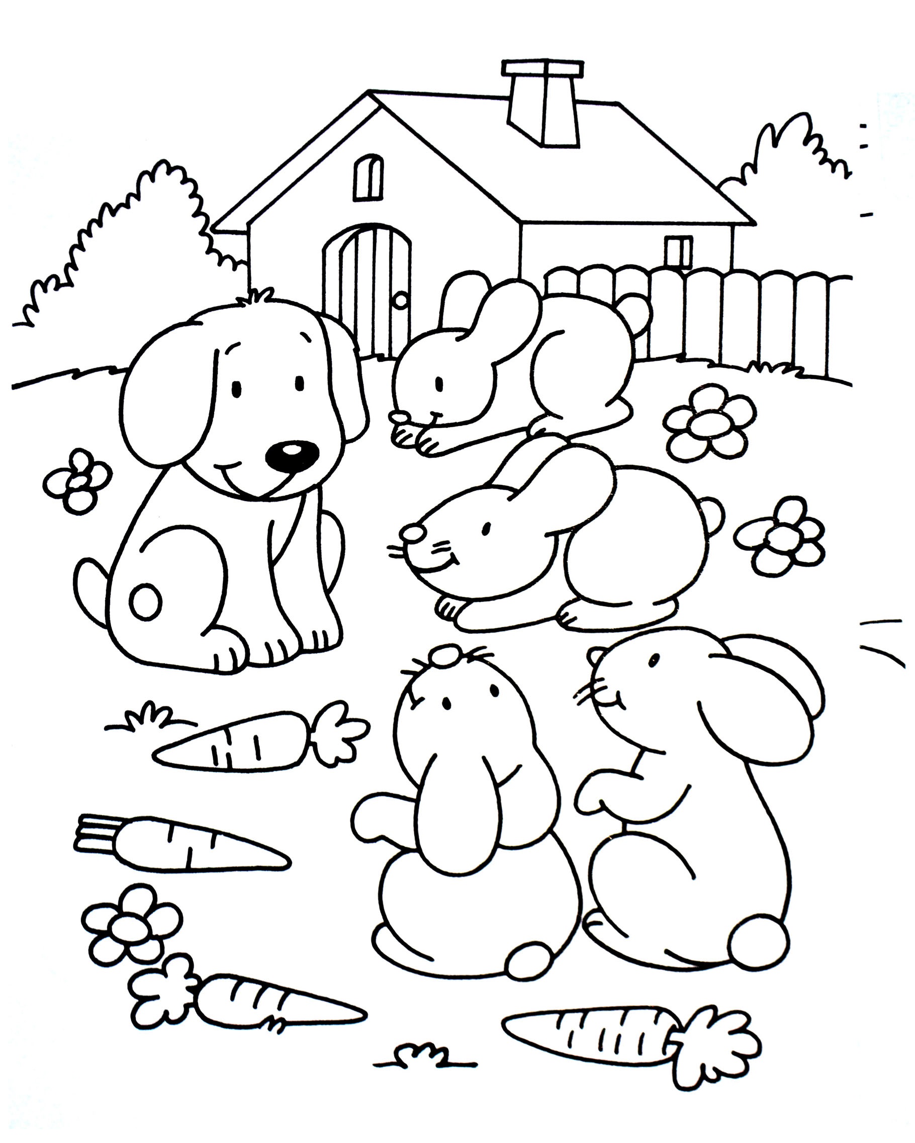 Coloriage Lapins En Compagnie Du Chien - Animaux à imprimer