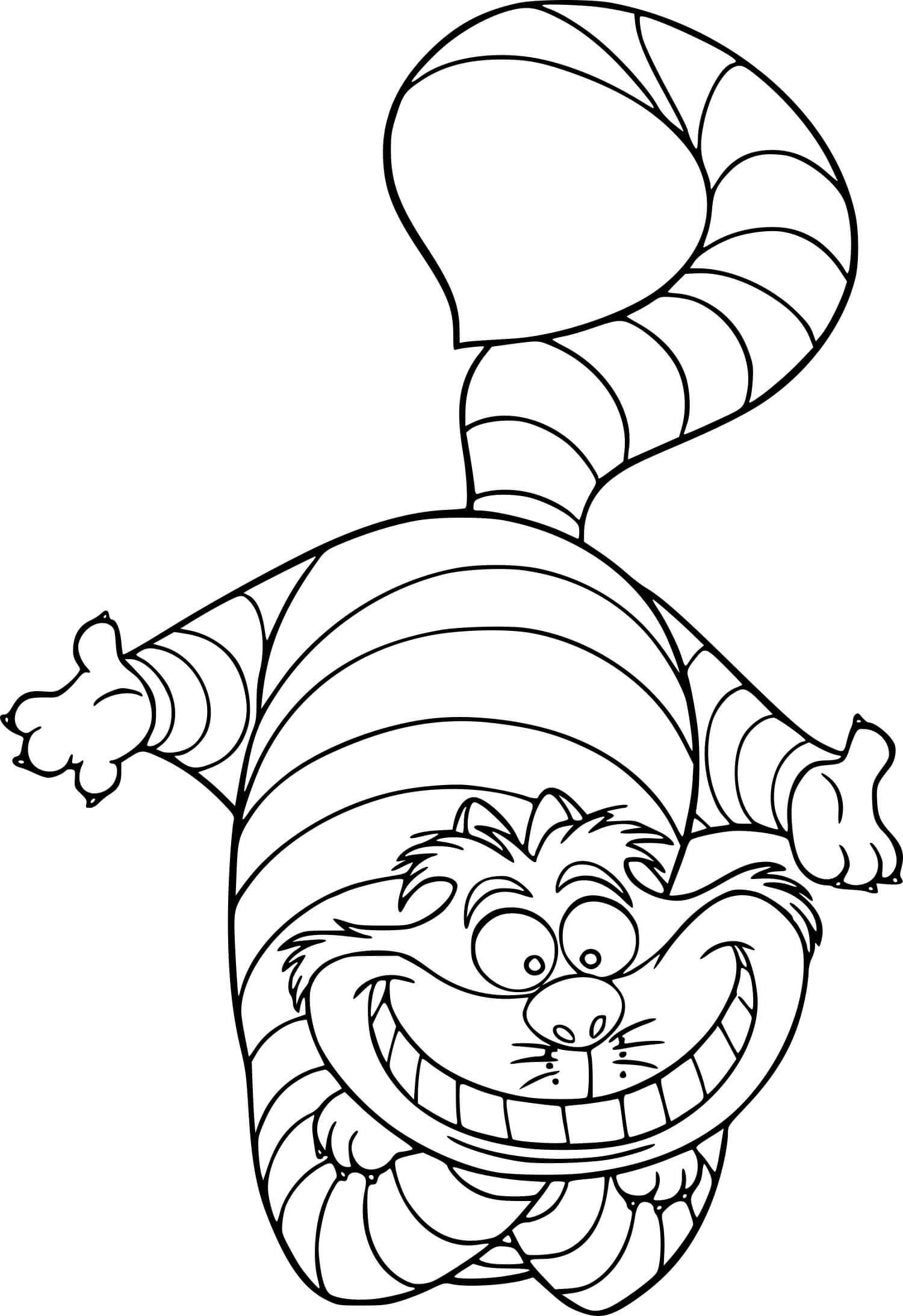 Coloriage Le Chafouin Chat A Rayures Roses Et Mauves Yeux Jaunes - Alice au pays des merveilles à imprimer