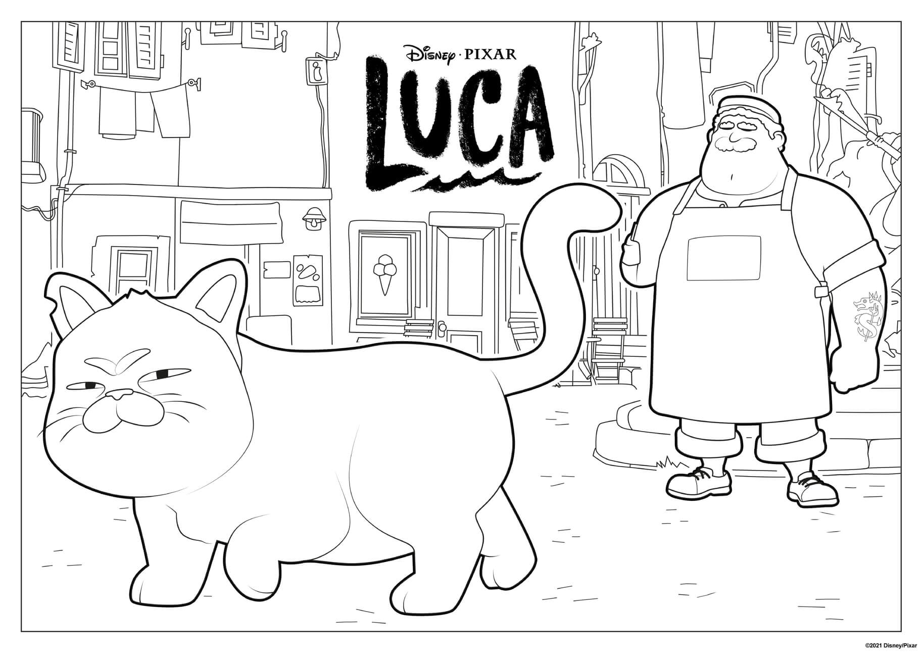 Coloriage Le Chat Du Film De Luca Disney - Luca de Disney Pixar à imprimer