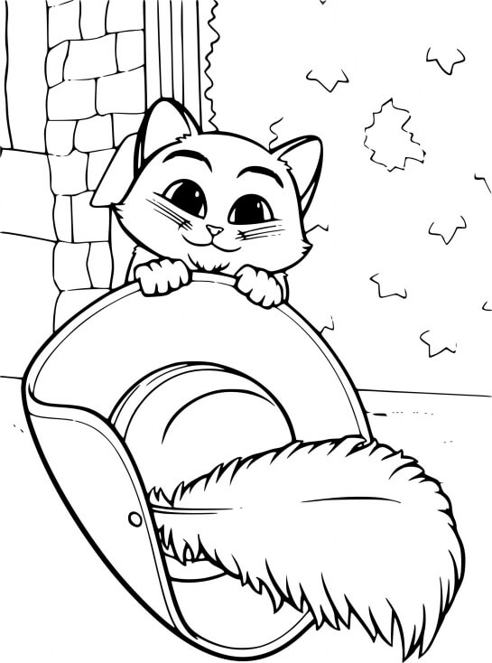 Coloriage Le Chat Potté de Shrek 2 en tenue d'aventurier - Shrek à imprimer