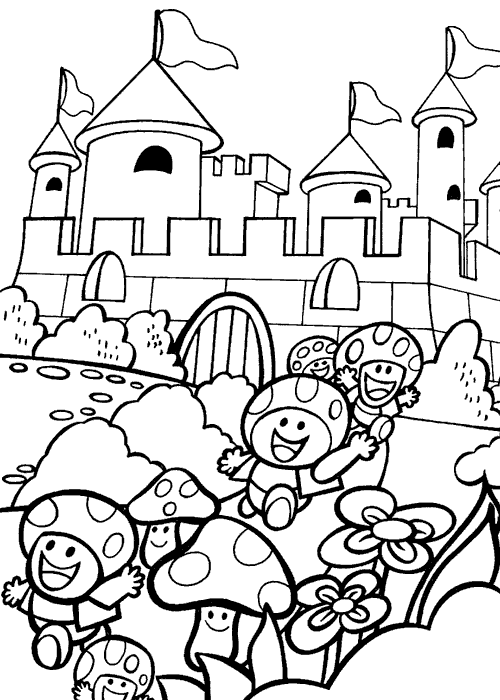 Coloriage Le Château - Mario à imprimer