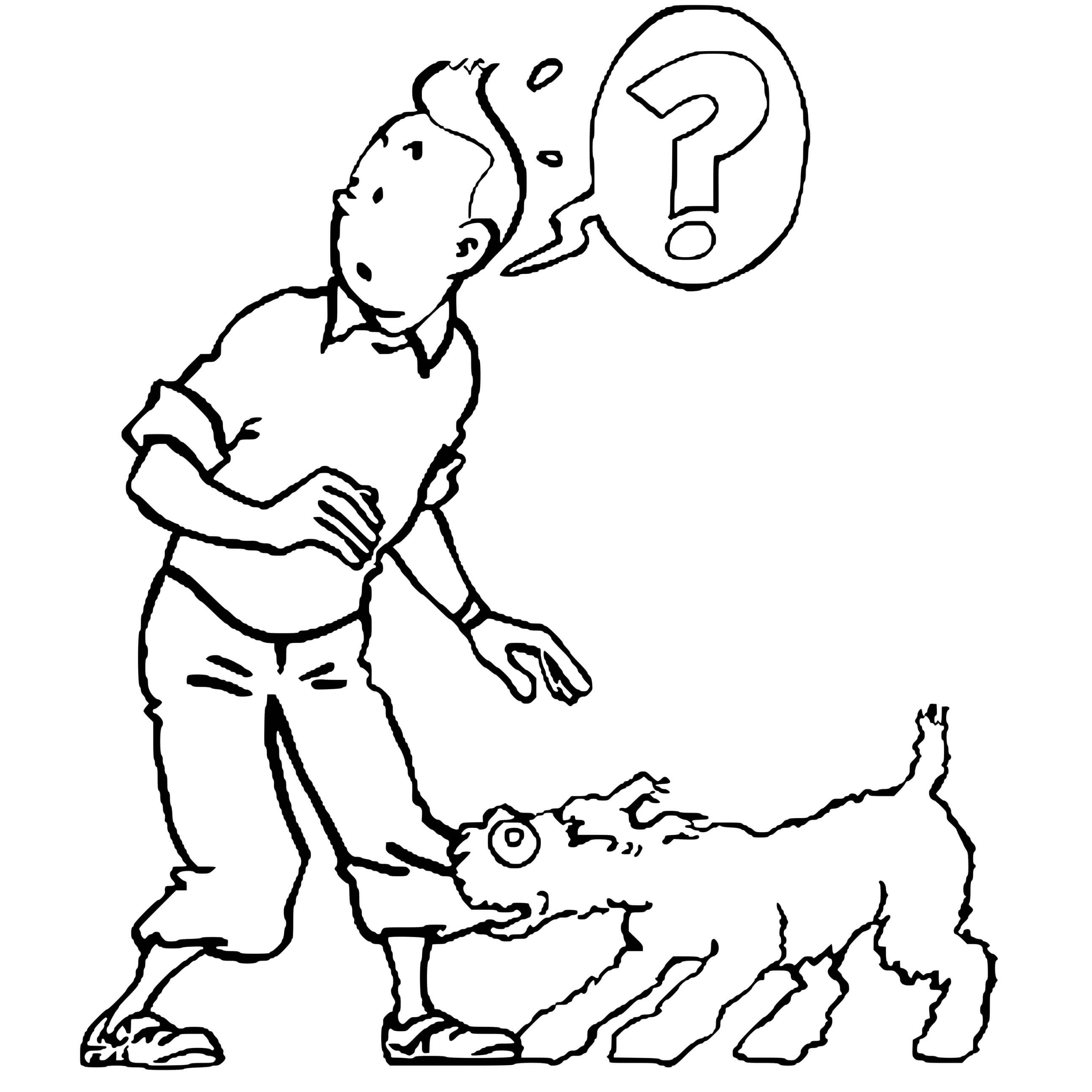Coloriage Le Chien Milou Retient Tintin - Tintin à imprimer