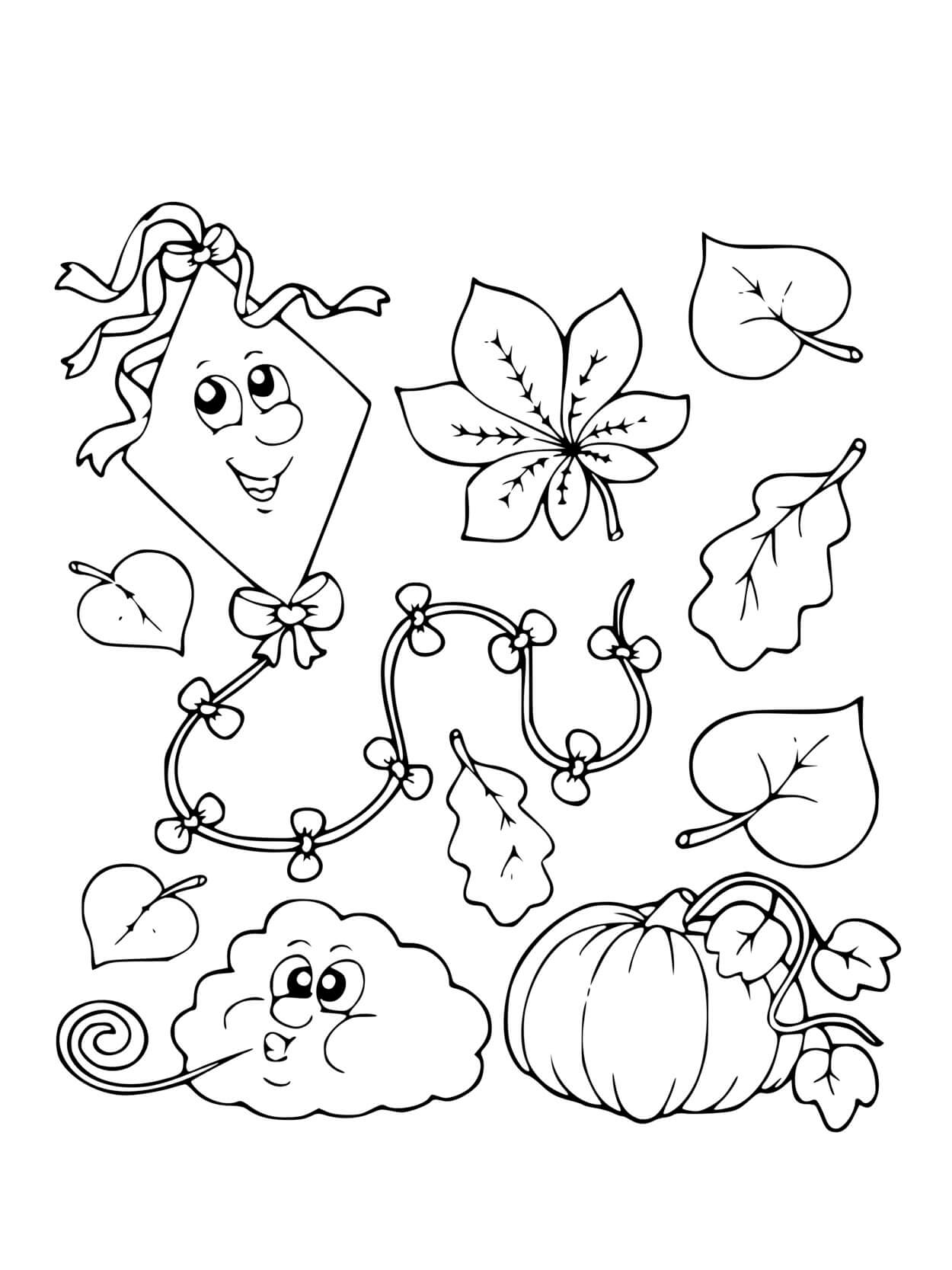 Coloriage Le Debut De L'automne Vent Citrouille Et Feuilles - Feuille automne à imprimer
