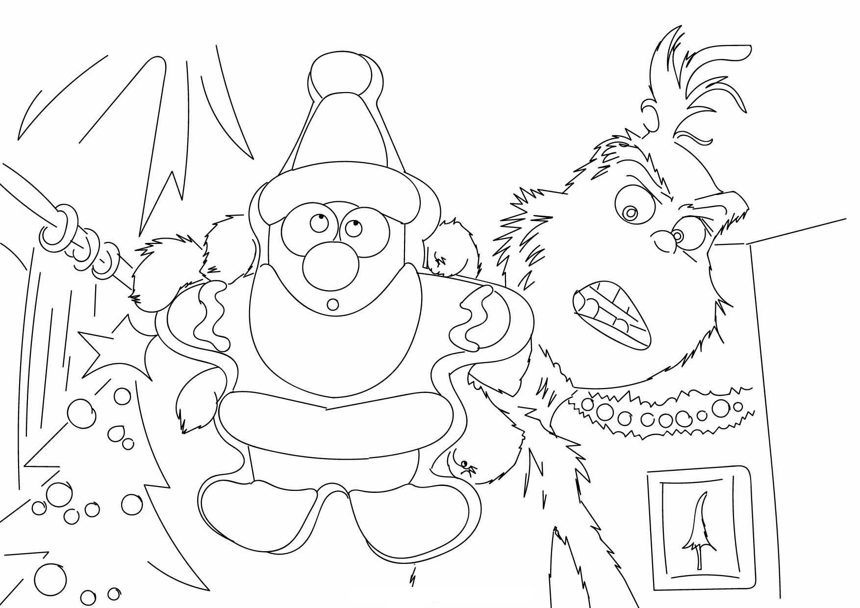 Coloriage Le Grinch Avec Un Biscuit En Forme De Père Noël - Grinch à imprimer