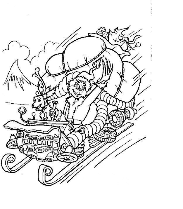 Coloriage Le Grinch En Pleine Vitesse Avec Son Traîneau De Noël Et Son Chien - Grinch à imprimer