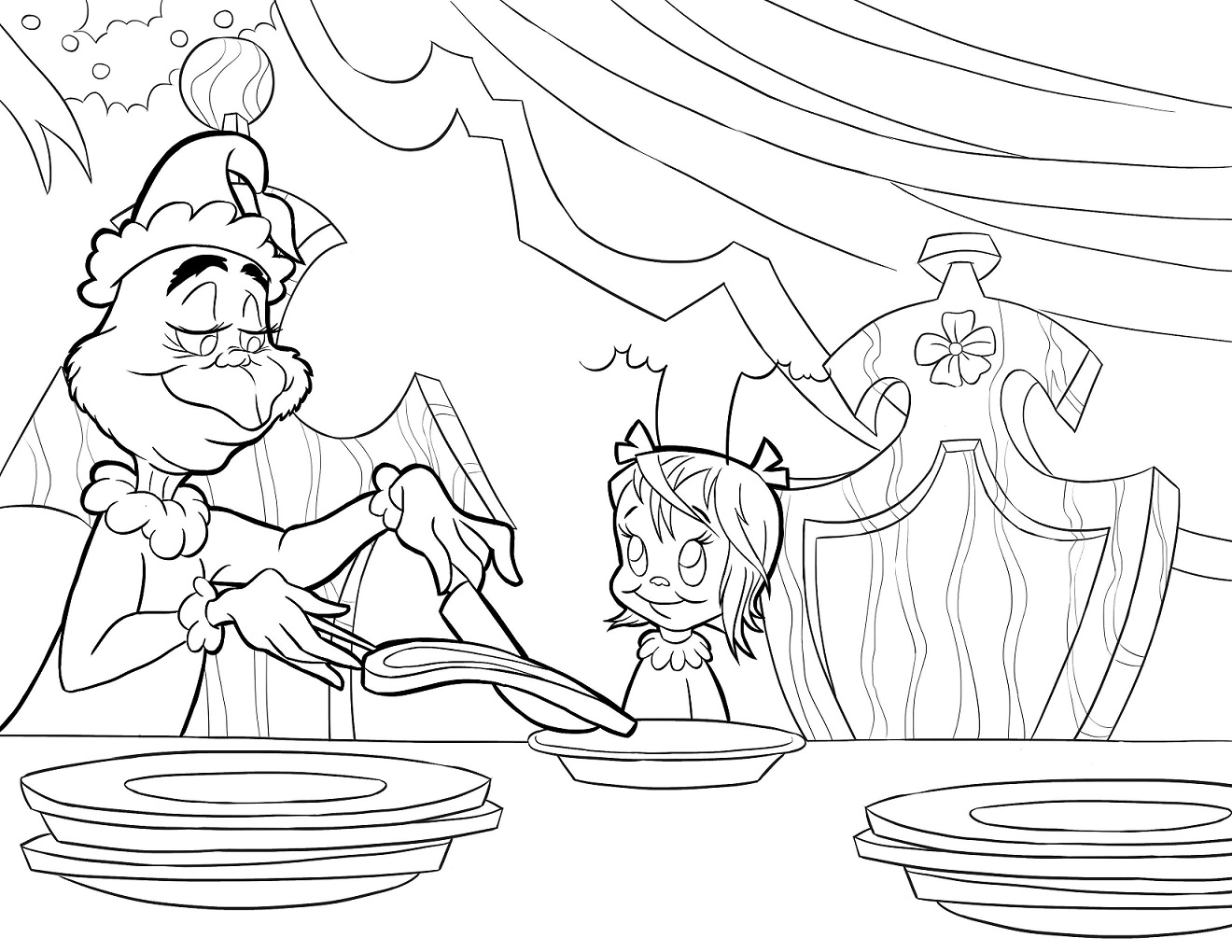 Coloriage Le Grinch Partage Un Bon Repas La Veille De Noël - Grinch à imprimer