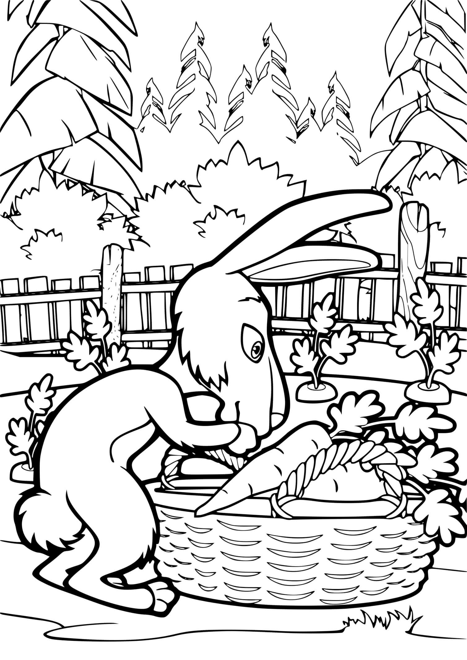 Coloriage Le Lievre Vole Des Carottes - Masha et michka à imprimer