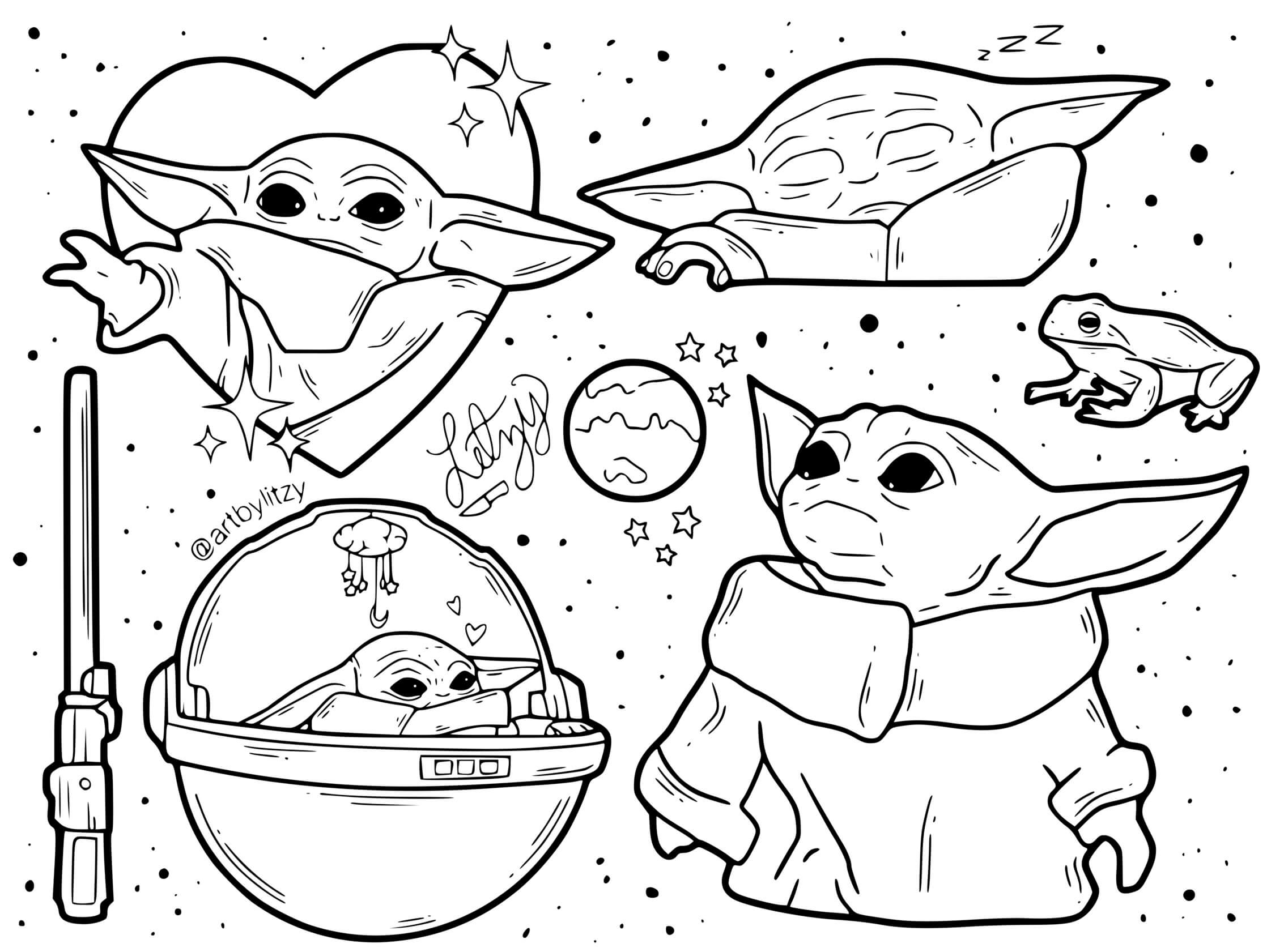 Coloriage Le Monde Du Jedi Baby Yoda - Bébé Yoda à imprimer