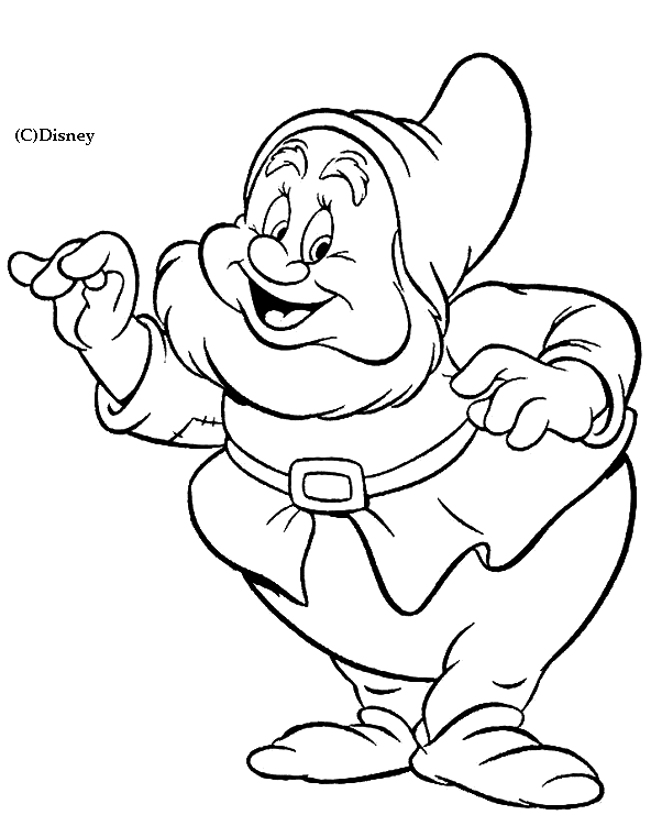 Coloriage Le Nain Joyeux Est Toujours Heureux - Blanche neige à imprimer