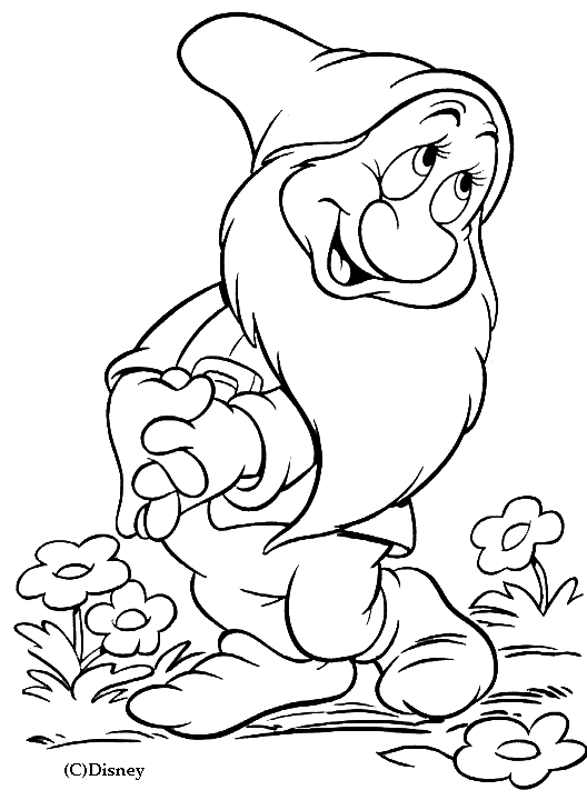 Coloriage Le Nain Timide Est Reserve - Blanche neige à imprimer