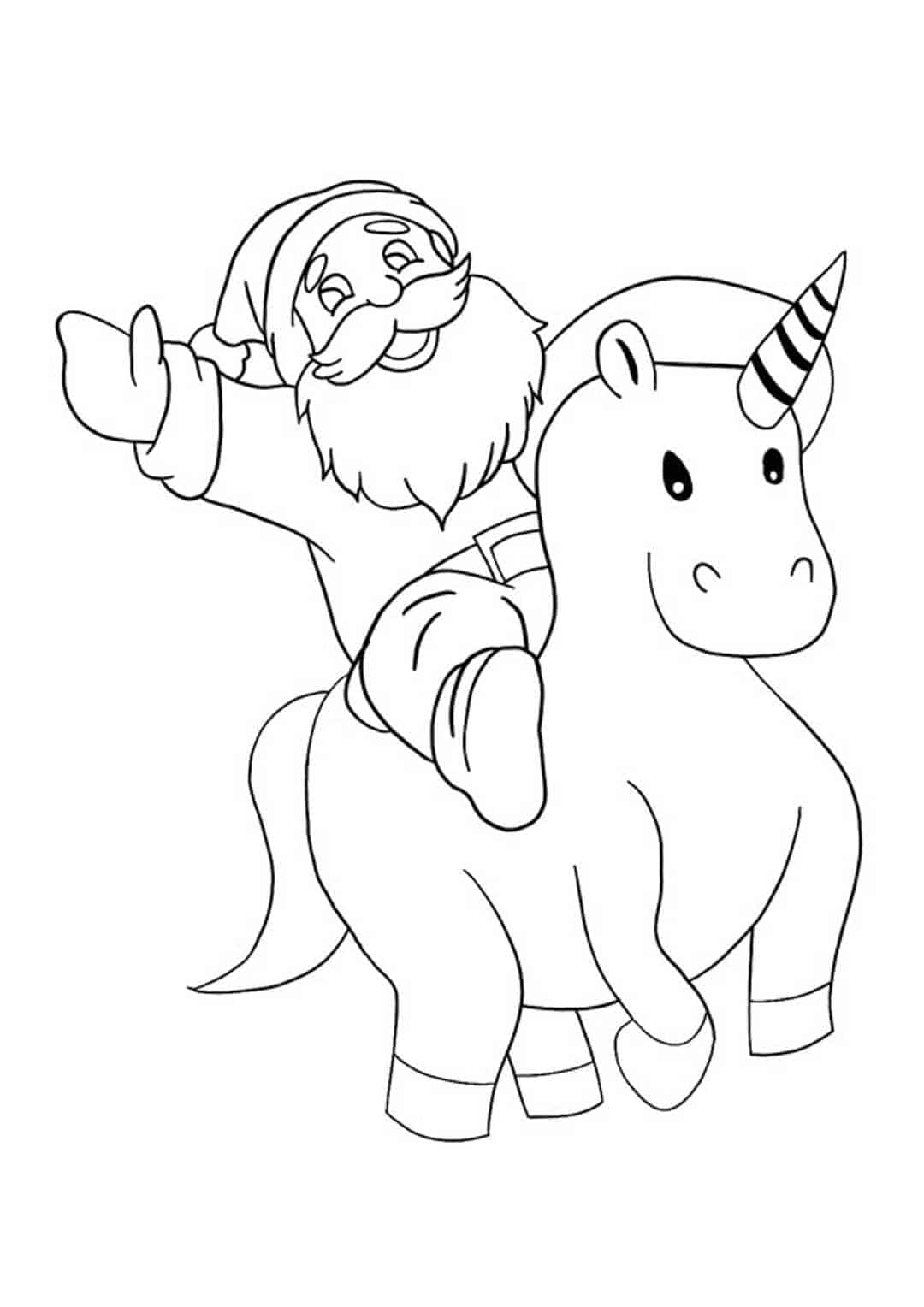 Coloriage Le Père Noël Fait De Lequitation Avec Une Licorne - Licorne à imprimer