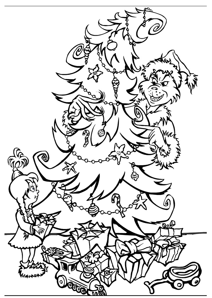 Coloriage Le Père Noël Grinch Derrière Le Sapin De Cindy - Grinch à imprimer