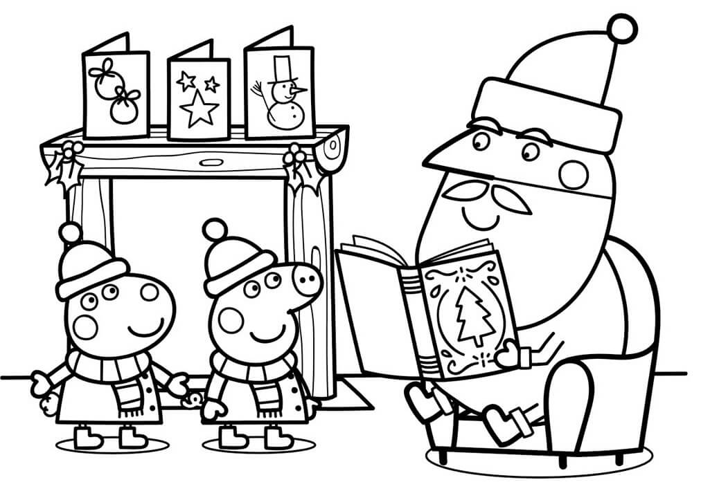 Coloriage Le Père Noël Peppa Pig Raconte Une Histoire De Noël - Peppa pig à imprimer